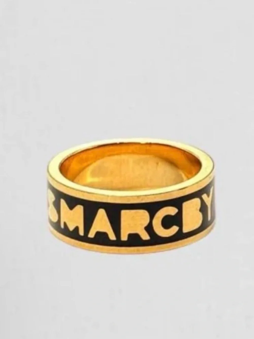 Marc by Marc Jacobs Gold and Black Logo Band Ring NWT Retail:$58 Size 6